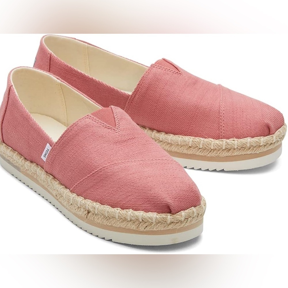 TOMS Womens Alpargata Platform Rope Slip On Flats Casual Faded Rose Size 8.5
